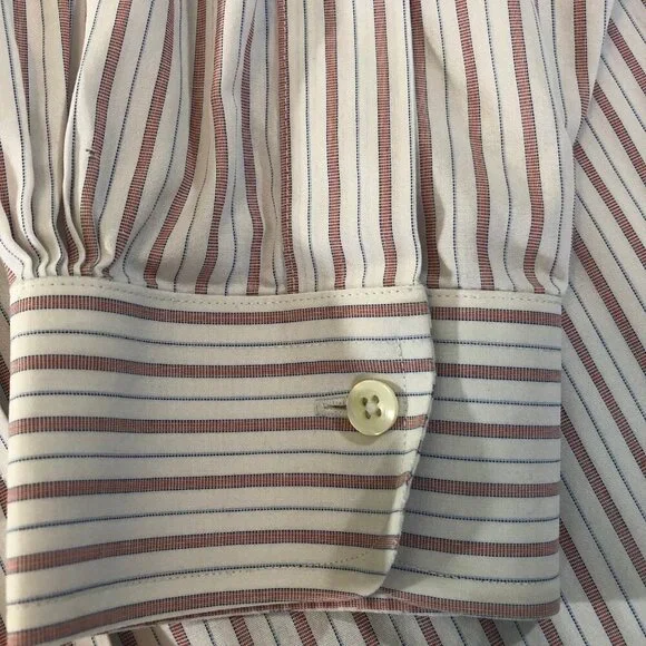 Brooks Brothers 1818 Mens Size 16 1/2 34 Shirt 100% Cotton Orange Blue Stripe - Picture 3 of 9